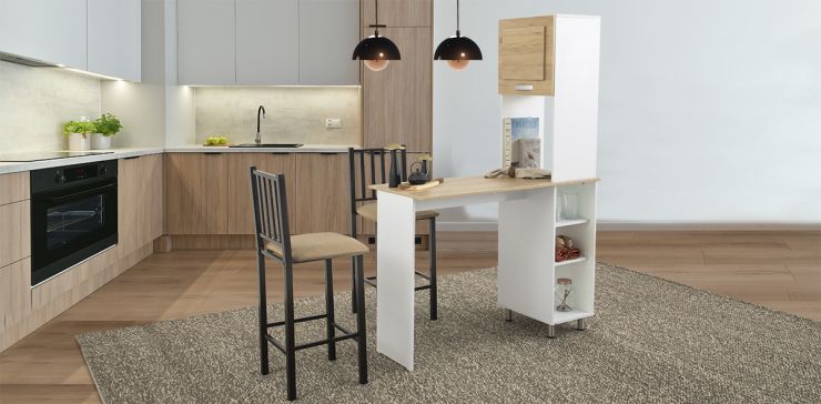 Alacena Con Barra Desayunador Akita Blanco