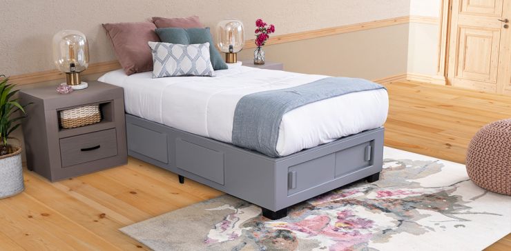 Base De Cama Cajonera Individual Koren Gris