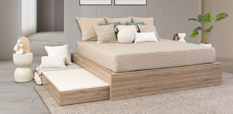 Base De Cama King Size Con Cama Baja Individual Lauren Café