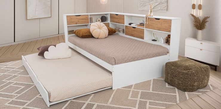 Cama Individual Con Cama Baja Individual Tian Blanco