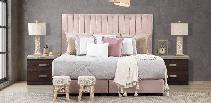 Cabecera King Size Terciopelo Megan Rosa