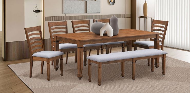 Comedor Rectangular 200 Cm Borja Café 7 Piezas