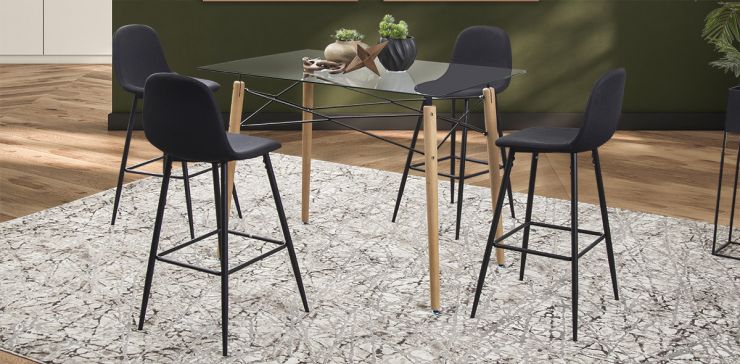 Comedor Bar Rectangular Atlas Con Bancos Arlo Negro 5 Piezas