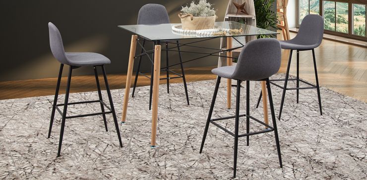 Comedor Bar Rectangular Atlas Con Bancos Arlo Gris 5 Piezas