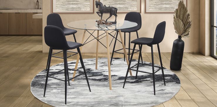 Comedor Bar Redondo Atlas Con Bancos Arlo Negro 5 Piezas