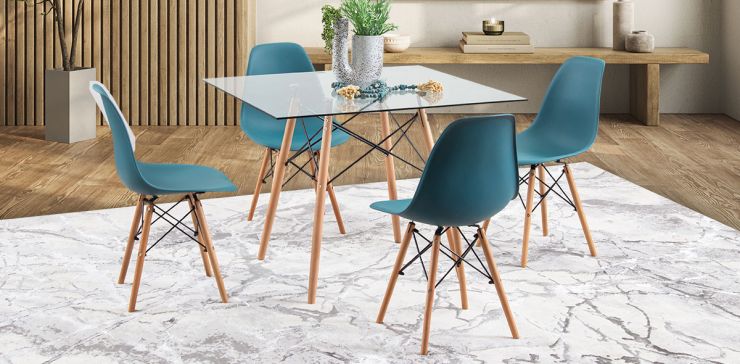 Comedor Cuadrado Atlas Con Sillas Azul 5 Piezas