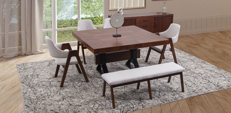 Comedor Cuadrado 150 X 150 Cm Estocolmo Con Sillas Y Banca Beige 6 Piezas