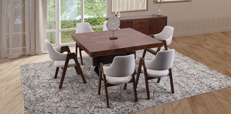 Comedor Cuadrado 150 X 150 Cm Estocolmo Beige 7 Piezas