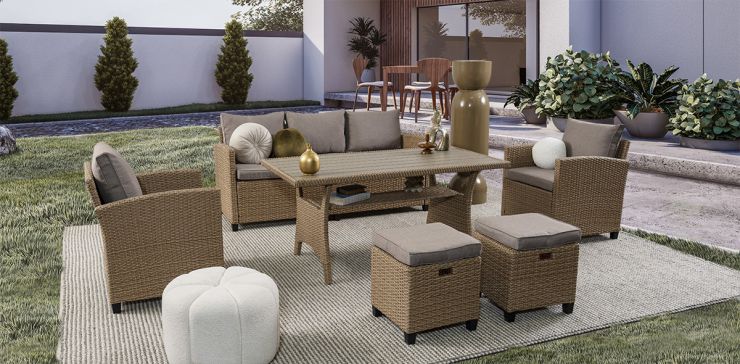 Comedor De Jardín Rattan Set Albany Gris