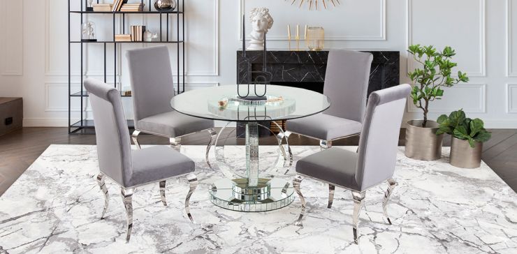 Comedor Redondo Genesis Con Sillas Elenor Gris 5 Piezas