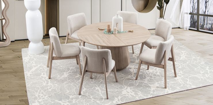 Comedor Redondo Casa Anahí Meridiani Beige 7 Piezas
