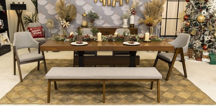 Comedor Rectangular 240 Cm Estocolmo Con Sillas Y Banca Beige 6 Piezas