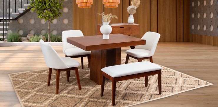 Comedor Odette 120 Cm Con Sillas Y Banca Olaf PL Arena 5 Piezas