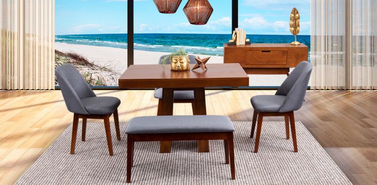 Comedor Odette 120 Cm Con Sillas Y Banca Olaf PL Gris 5 Piezas