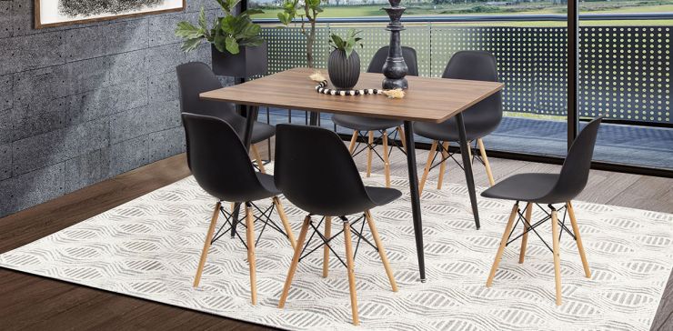 Comedor Rectangular Marla Con Sillas Atlas Negro 7 Piezas
