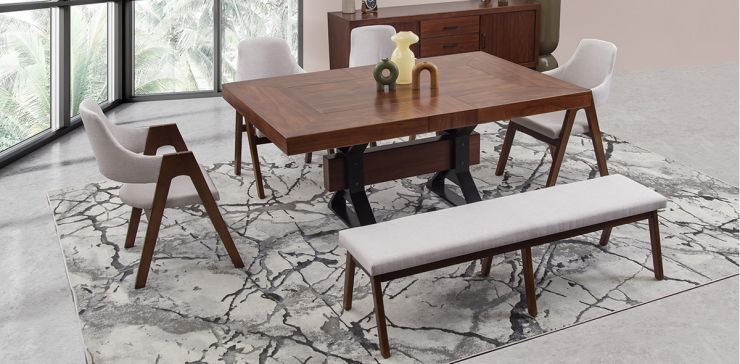 Comedor Rectangular 180 Cm Estocolmo Con Sillas Y Banca Beige 6 Piezas