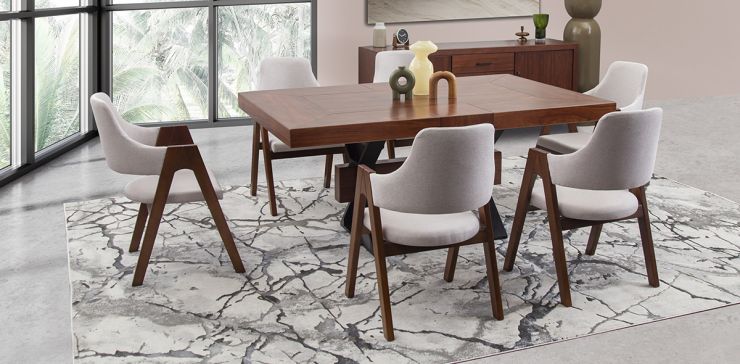 Comedor Rectangular 180 Cm Estocolmo Con Sillas Beige 7 Piezas