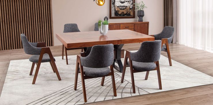 Comedor Rectangular 180 Cm Estocolmo Gris 7 Piezas