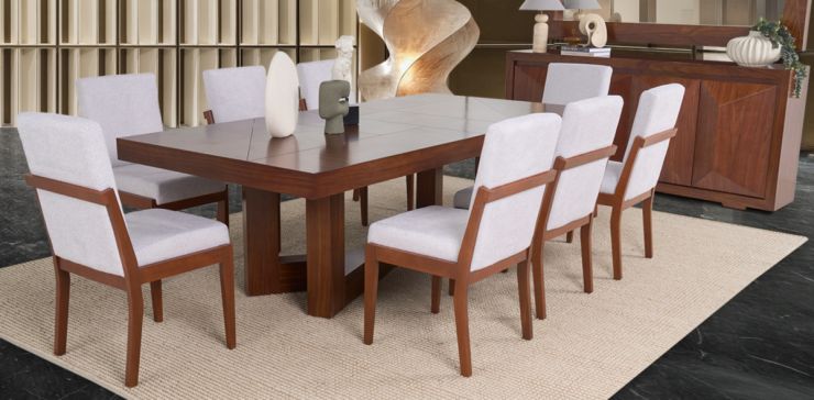 Comedor Rectangular 240 Cm Creta Blanco Winter 9 Piezas