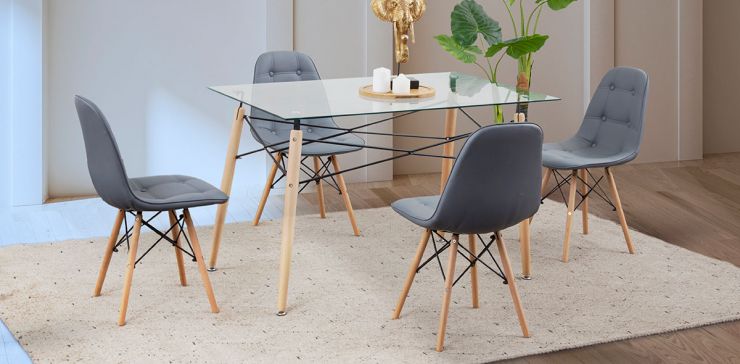 Comedor Rectangular Atlas Con Sillas Angun Gris 5 Piezas