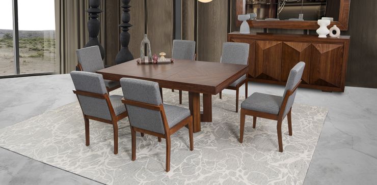 Comedor Rectangular 180 Cm Creta Gris Charcoal 7 Piezas