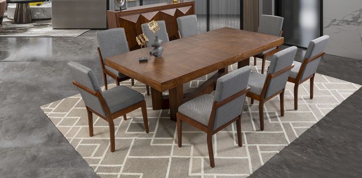 Comedor Rectangular 240 Cm Creta Gris Charcoal 9 Piezas