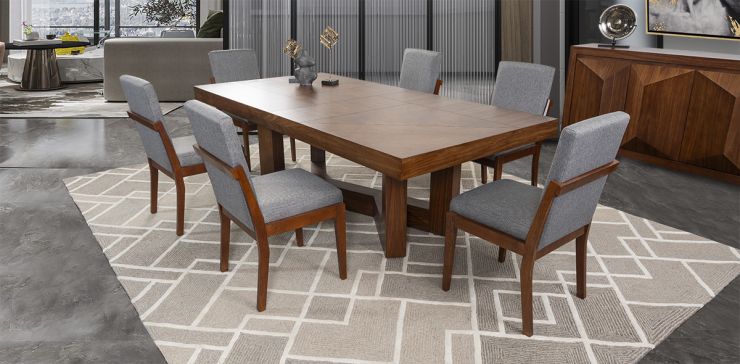 Comedor Rectangular 240 Cm Creta Gris Charcoal 7 Piezas