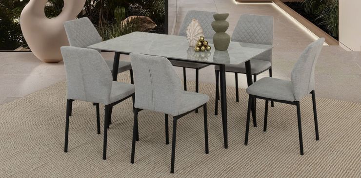 Comedor 140 X 80 Cm Arista Gris Claro 7 Piezas