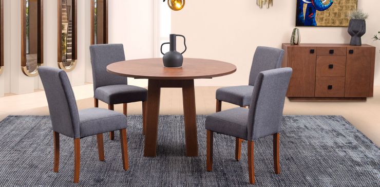 Comedor Redondo 120 Cm Berlian Con Sillas Kopi Gris 5 Piezas 