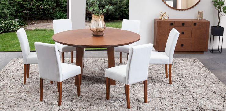 Comedor Redondo 150 Cm Berlian Con Sillas Kopi Beige 7 Piezas 