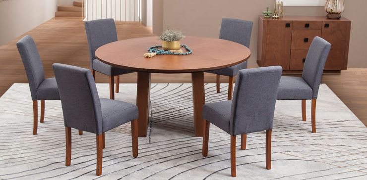 Comedor Redondo 150 Cm Berlian Con Sillas Kopi Gris 7 Piezas 