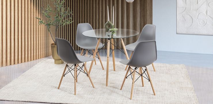 Comedor Redondo Atlas Con Sillas Gris 5 Piezas