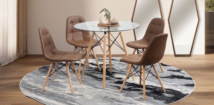 Comedor Redondo Atlas Con Sillas Angun Café 5 Piezas