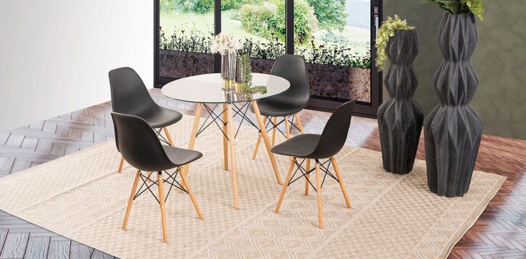Comedor Redondo Atlas Con Sillas Negro 5 Piezas