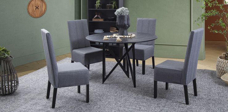 Comedor Redondo Nápoles Negro Con Sillas Gris 5 Piezas