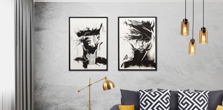 Juego De Cuadros Oleo Decorativos Face Black 2 Pzs