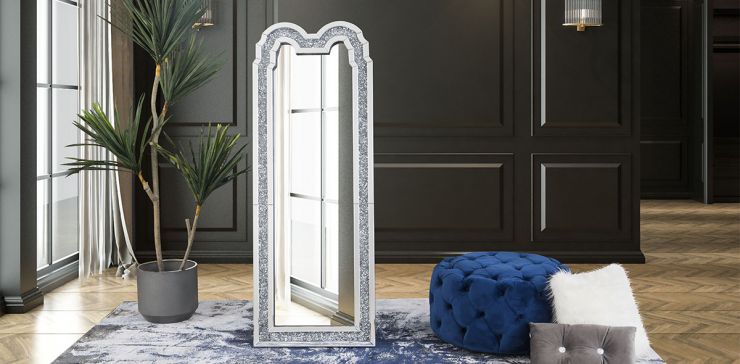 Espejo de Piso con Sistema de Luz Led Cristal Glam Plata