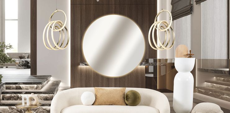 Espejo Decorativo De Cristal Con Luz Moon Plata