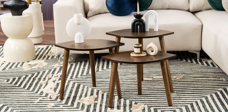 Juego De Mesas Nido Hoja Hilda Café 3 Piezas