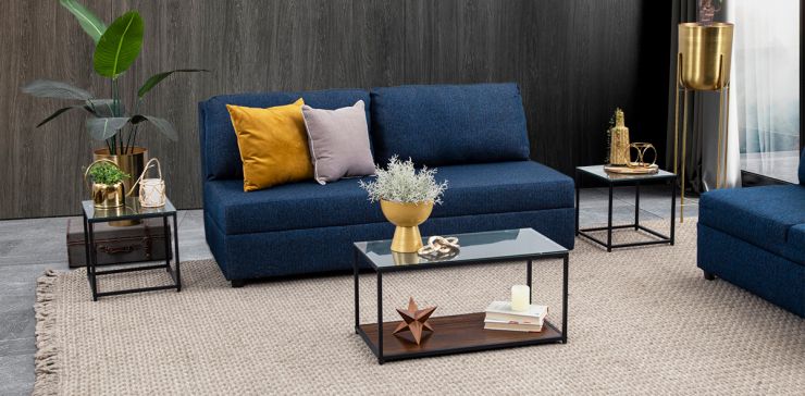 Juego De Mesas Rectangular Cristal Curio Negro 3 Piezas