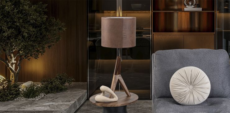 Lámpara De Mesa Parota Joaquin Café