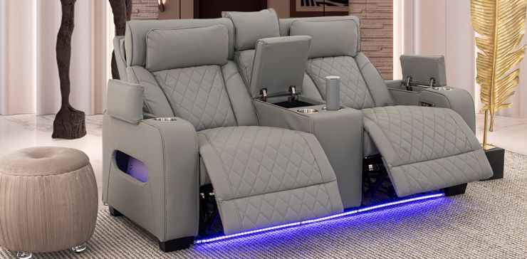 Sofá 2 Plazas Con Reclinables Eléctricos Jetour Gris Claro