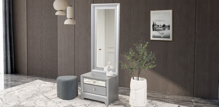 Espejo Vertical Con Cajón Perla Plus Gris