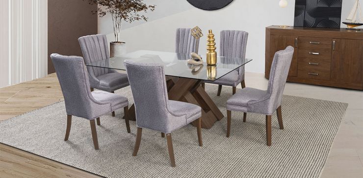 Comedor Rectangular 180 Cm Penthouse Plata 7 Piezas