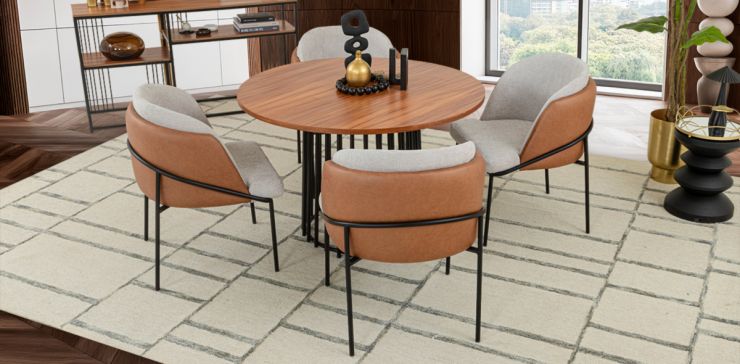 Comedor Redondo 120 Cm Valentina Beige 5 Piezas