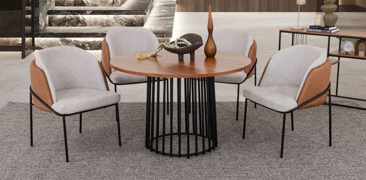 Comedor Redondo 120 Cm Valentina Beige 5 Piezas