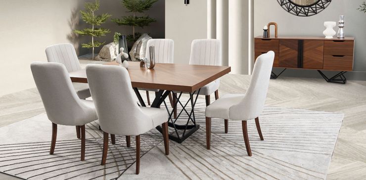 Comedor Rectangular 180 Cm Piastri Beige 7 Piezas