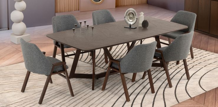 Comedor Rectangular Valenza Gris 7 Piezas