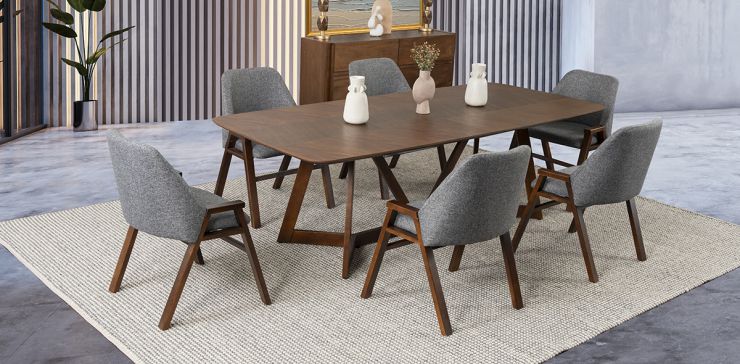 Comedor Rectangular Valenza Gris 7 Piezas