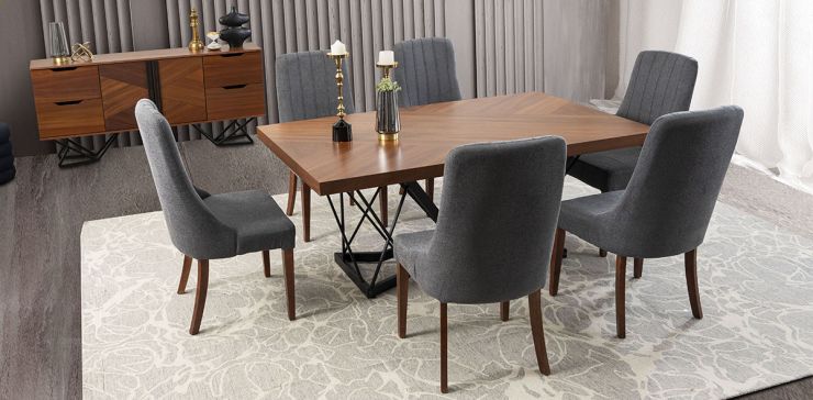 Comedor Rectangular 180 Cm Piastri Gris 7 Piezas